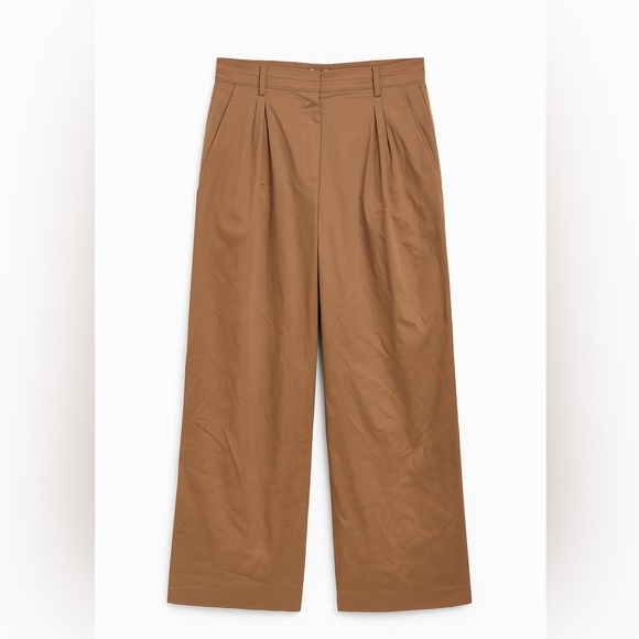 Brown wide leg plus size pleated trouser pants - Picture 1 of 4